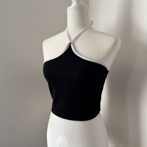 Superdown Black and White Halter Crop Top Women’s Size Small